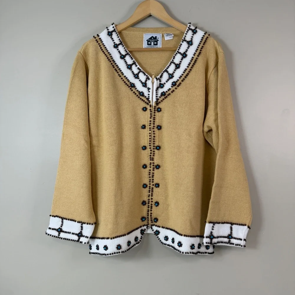 Storybook Knits 1X Jewels Of Summer Zipper Cardigan Southwestern Embellished - Picture 2 of 9